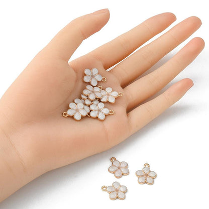 Flower Charms - Gold Charms - Enamel Charms - Metal Charms - Floral Charms - 10pcs - 17x15mm - (B673)