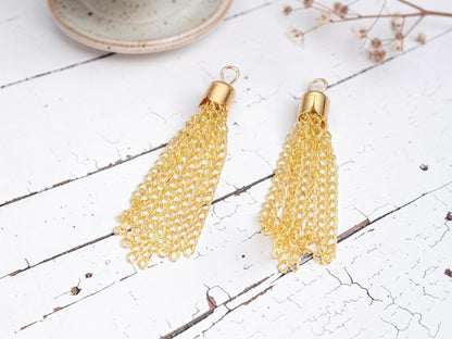 Gold Plated Iron Chain Tassel with Cap - 52x6mm - 5pcs - (B211)