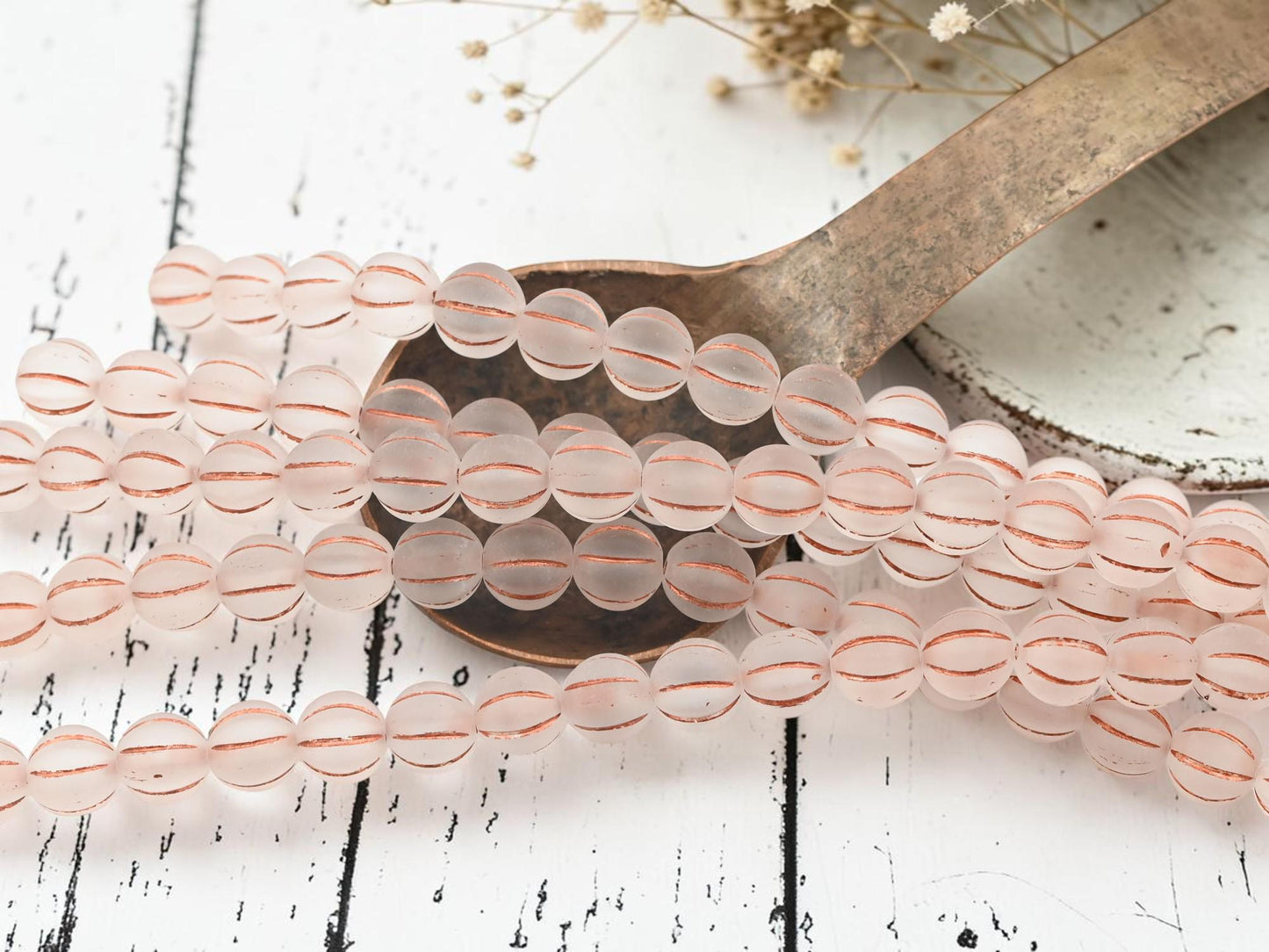 8mm Czech Glass Round Melon Beads - Copper Washed Matte Crystal - 16pcs - (A649)