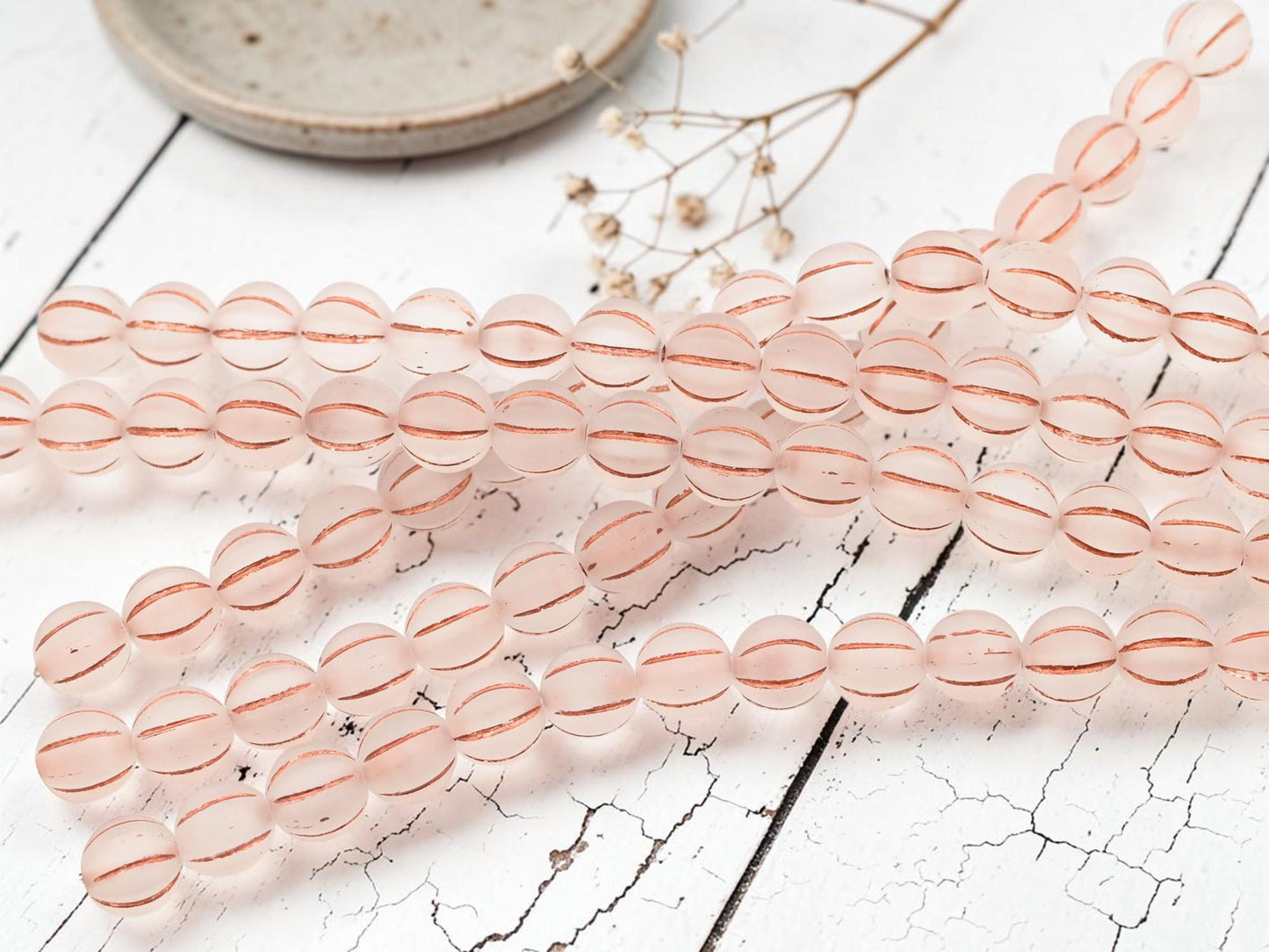 8mm Czech Glass Round Melon Beads - Copper Washed Matte Crystal - 16pcs - (A649)