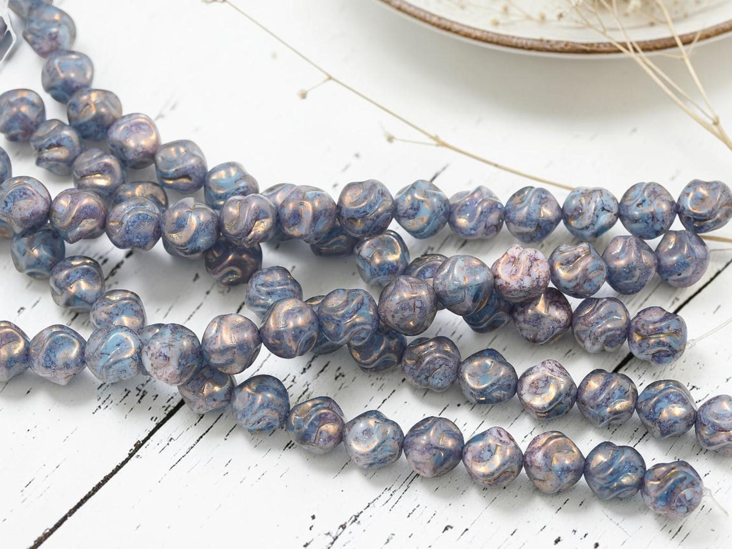 Czech Glass Round Baroque Beads - Purple Lustered Periwinkle Blue - 8mm - 15pcs - (3179)
