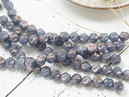Czech Glass Round Baroque Beads - Purple Lustered Periwinkle Blue - 8mm - 15pcs - (3179)