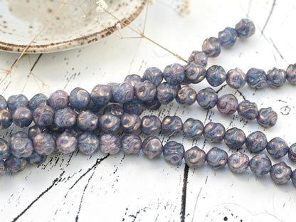 Czech Glass Round Baroque Beads - Purple Lustered Periwinkle Blue - 8mm - 15pcs - (3179)