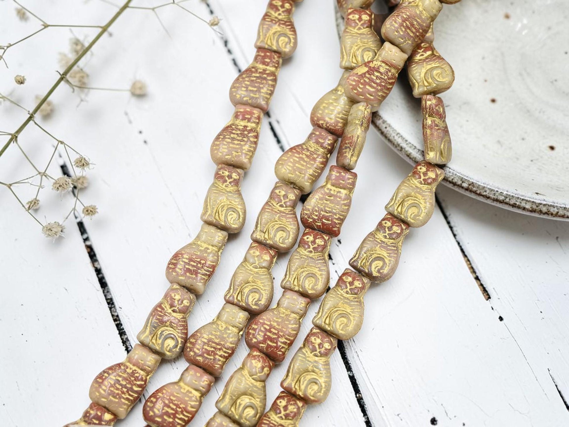 Czech Glass Beads - Cat Beads - Kitty Beads - Animal Beads - 17x12mm - 12pcs - (2444)