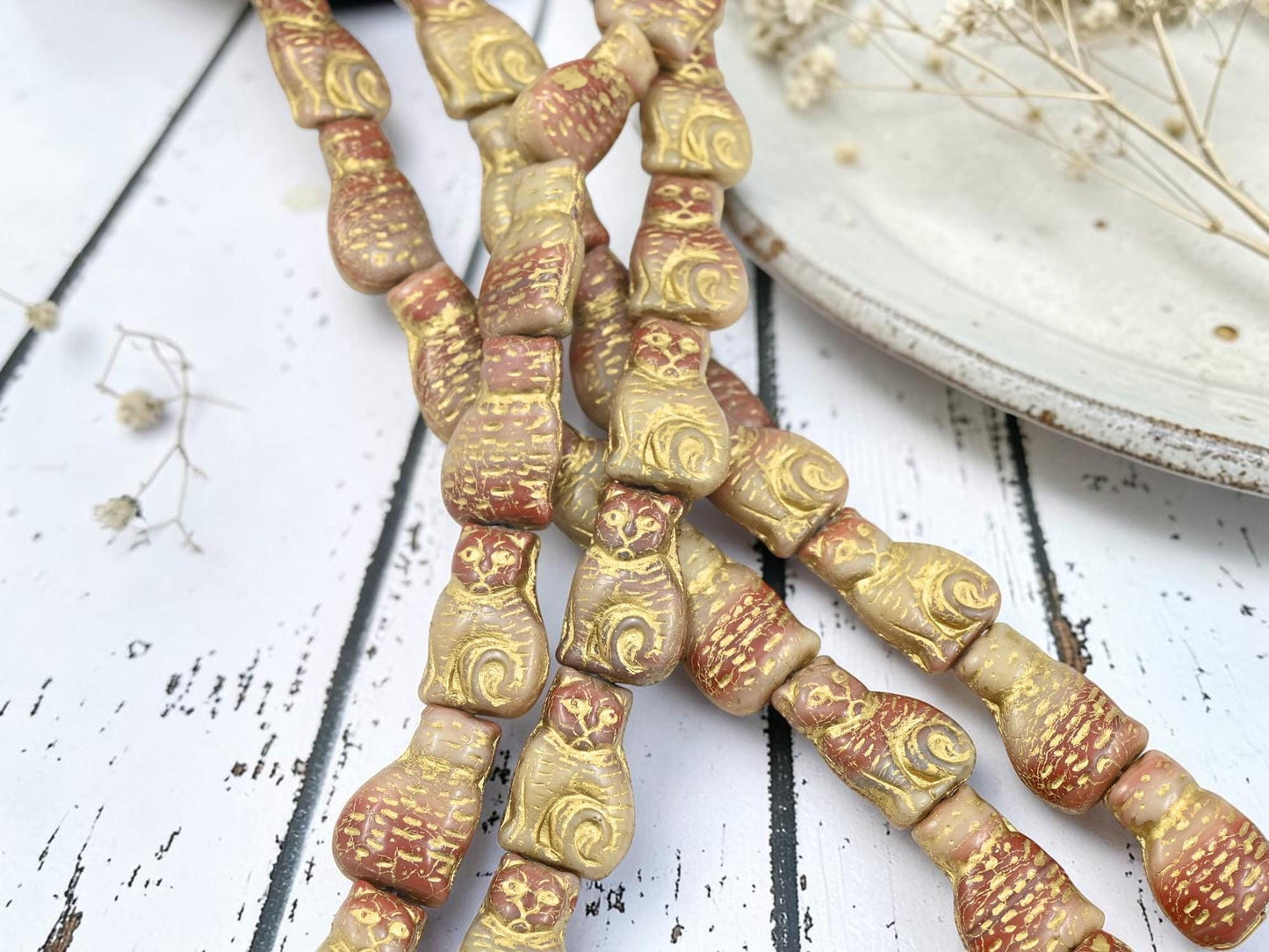 Czech Glass Beads - Cat Beads - Kitty Beads - Animal Beads - 17x12mm - 12pcs - (2444)