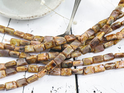 Czech Glass Beads - Czech Picasso Beads - Rectangle Beads - Rustic Beads - Czech Beads - 8pcs - 12x8mm - (165)