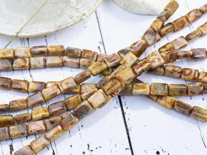 Czech Glass Beads - Czech Picasso Beads - Rectangle Beads - Rustic Beads - Czech Beads - 8pcs - 12x8mm - (165)