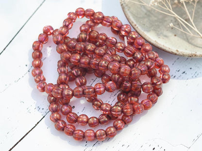 Czech Glass Large Hole Round Melon Beads - Gold Lustered Boysenberry - 6mm - 25pcs - (3466)