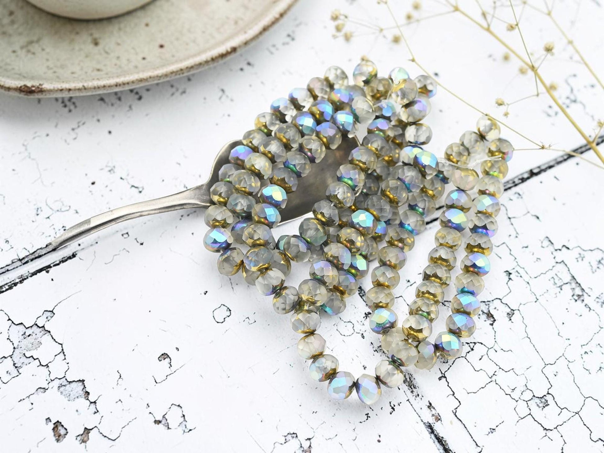 Czech Glass Faceted Fire Polished Rondelle Beads - Gold Matte Crystal AB - 5x7mm - 25pcs - (2944)