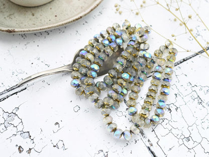 Czech Glass Faceted Fire Polished Rondelle Beads - Gold Matte Crystal AB - 5x7mm - 25pcs - (2944)