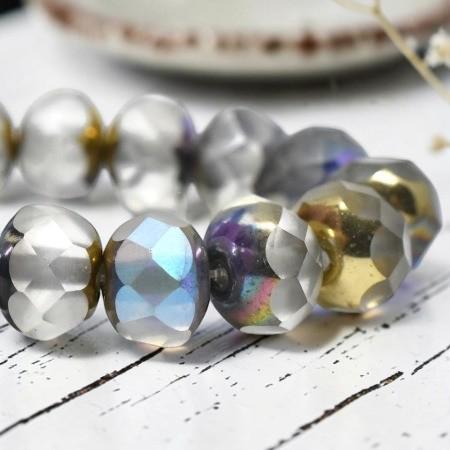 Czech Glass Faceted Fire Polished Rondelle Beads - Gold Matte Crystal AB - 5x7mm - 25pcs - (2944)