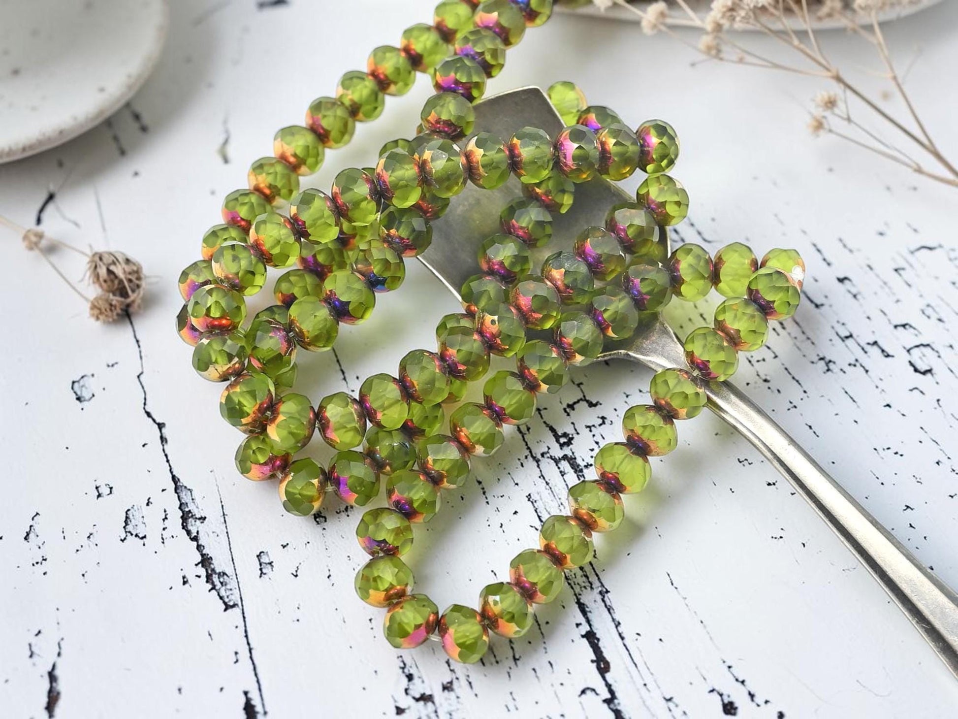 Czech Glass Faceted Fire Polished Rondelle Beads - Bronze Rainbow Peridot - 5x7mm - 25pcs - (2726)