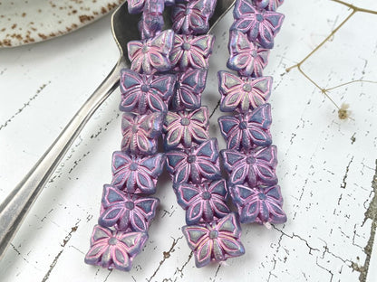 Czech Glass Butterfly Beads - Pink Washed Matte Sapphire - 15x11mm - 8pcs - (1751)