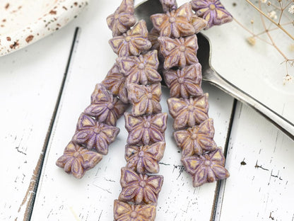 Czech Glass Butterfly Beads - Purple Alabaster Travertine - 15x11mm - 8pcs - (1558)