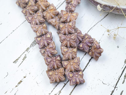 Czech Glass Butterfly Beads - Purple Alabaster Travertine - 15x11mm - 8pcs - (1558)