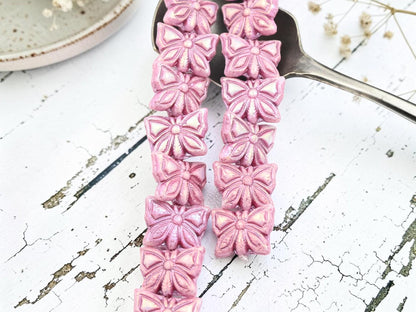 Czech Glass Butterfly Beads - Pink Washed Pink AB - 15x11mm - 8pcs - (335)