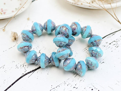 Czech Glass Faceted Saturn Beads - Purple Washed Blue Opaline - 8x10mm - 10pcs - (2331)