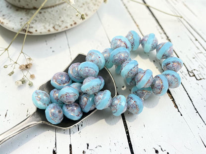 Czech Glass Faceted Saturn Beads - Purple Washed Blue Opaline - 8x10mm - 10pcs - (2331)