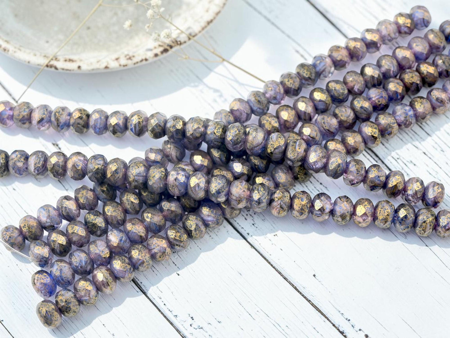 Czech Glass Faceted Fire Polished Rondelle Donut Beads - Matte Blue Amethyst - 6x8mm - 25pcs - (A676)