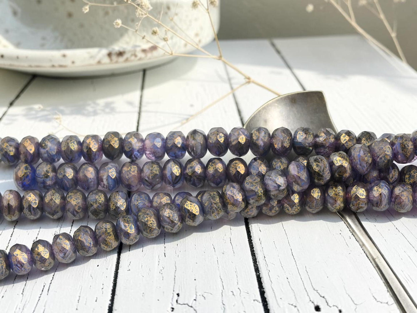 Czech Glass Faceted Fire Polished Rondelle Donut Beads - Matte Blue Amethyst - 6x8mm - 25pcs - (A676)