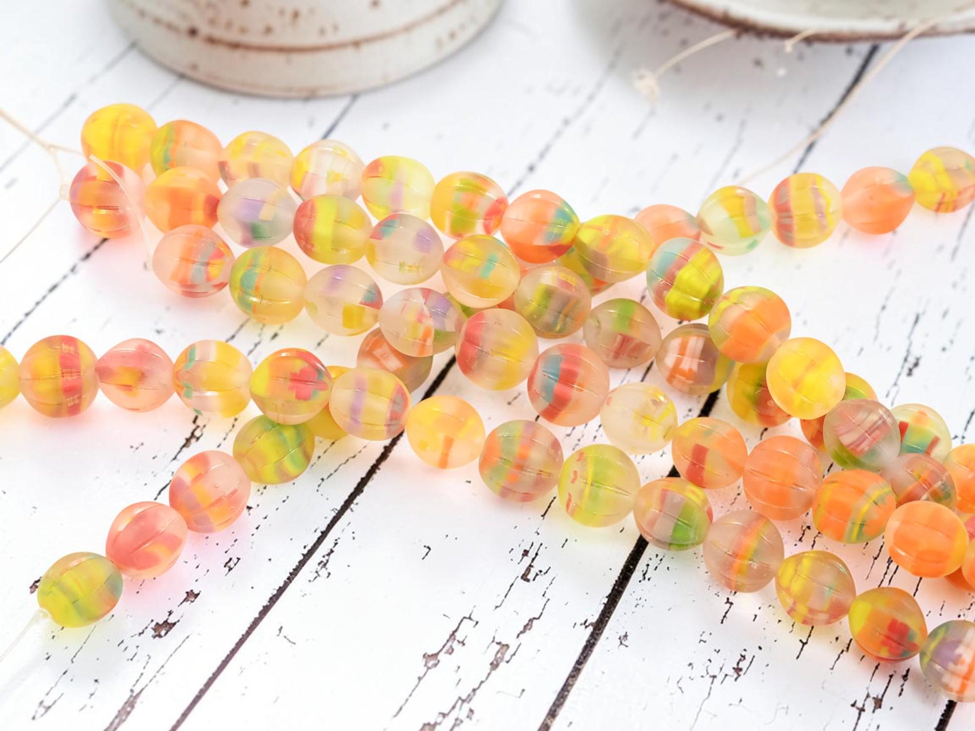 Czech Glass Round Melon Beads - Matte Summer Party Blend - 10mm - 15pcs - (B103)