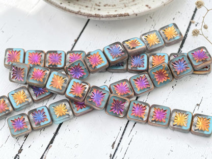 Czech Glass Table Cut Starburst Square Beads - 10mm - 10pcs - (2428)