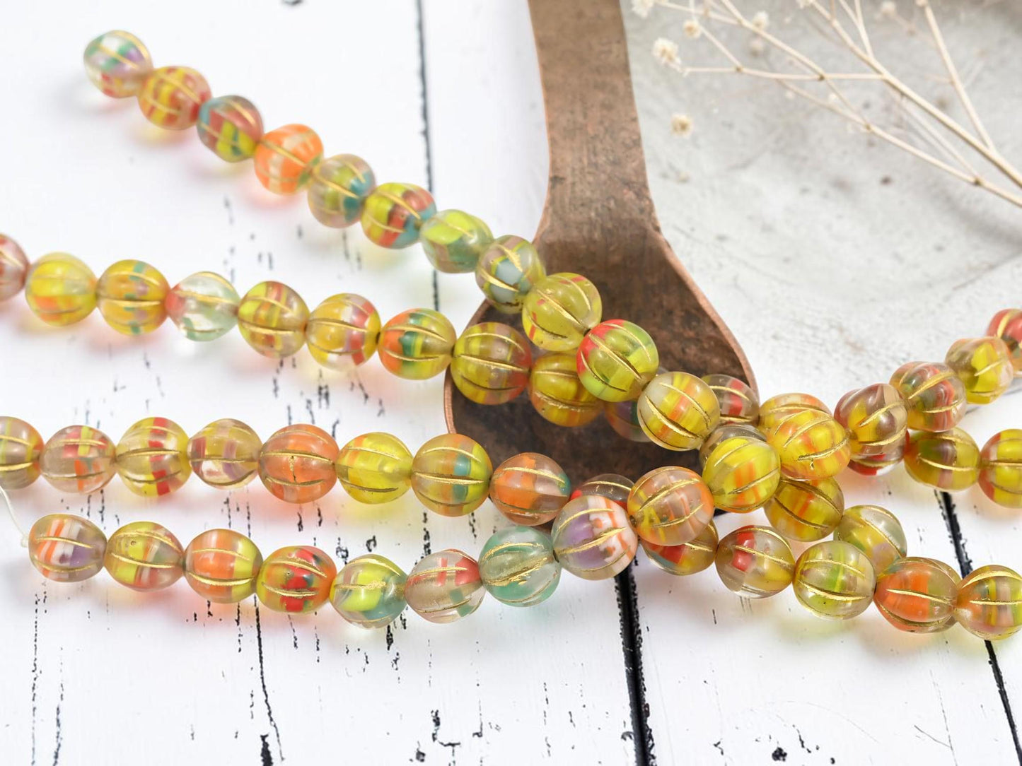 Czech Glass Round Melon Beads - Bronzed Summer Party Blend - 10mm - 15pcs - (B443)