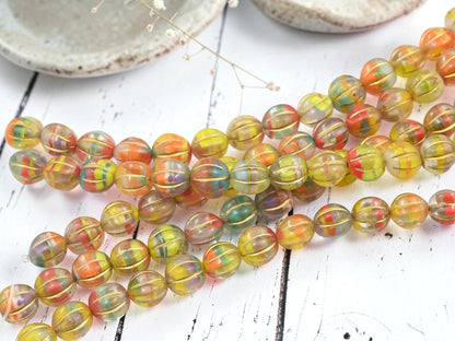 Czech Glass Round Melon Beads - Bronzed Summer Party Blend - 10mm - 15pcs - (B443)