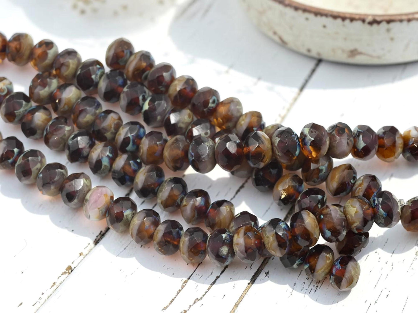 Czech Glass Faceted Fire Polished Rondelle Beads - Blended Topaz Picasso - 6x8mm - 17pcs - (B306)