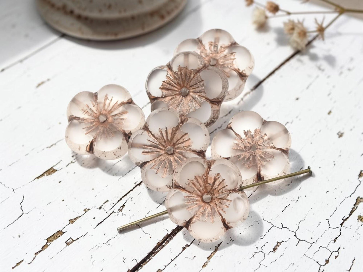 Czech Glass Table Cut Hawaiian Hibiscus Flower Beads - Bronze Washed Crystal - 21mm - 2pcs - (3246)