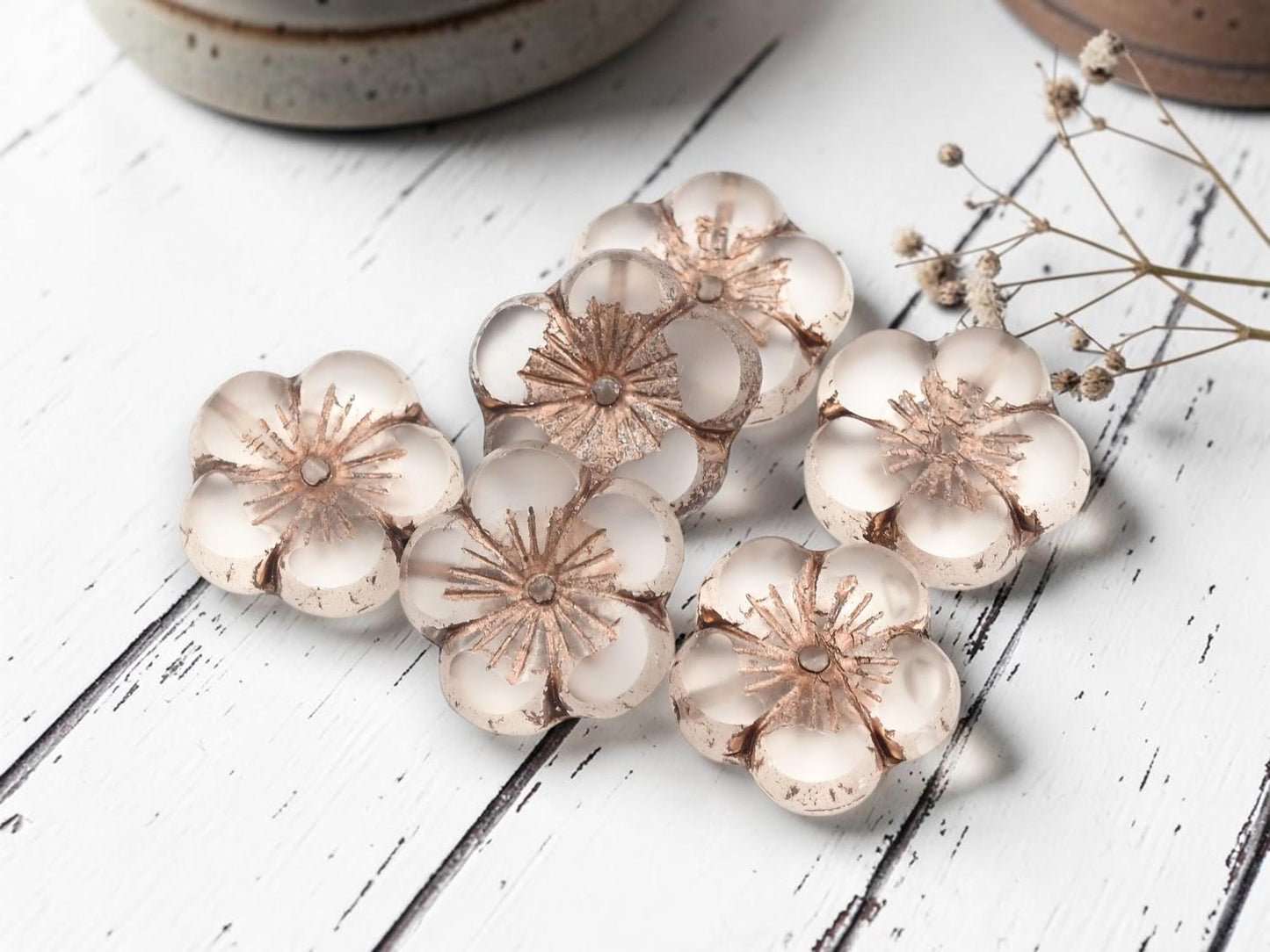 Czech Glass Table Cut Hawaiian Hibiscus Flower Beads - Bronze Washed Crystal - 21mm - 2pcs - (3246)