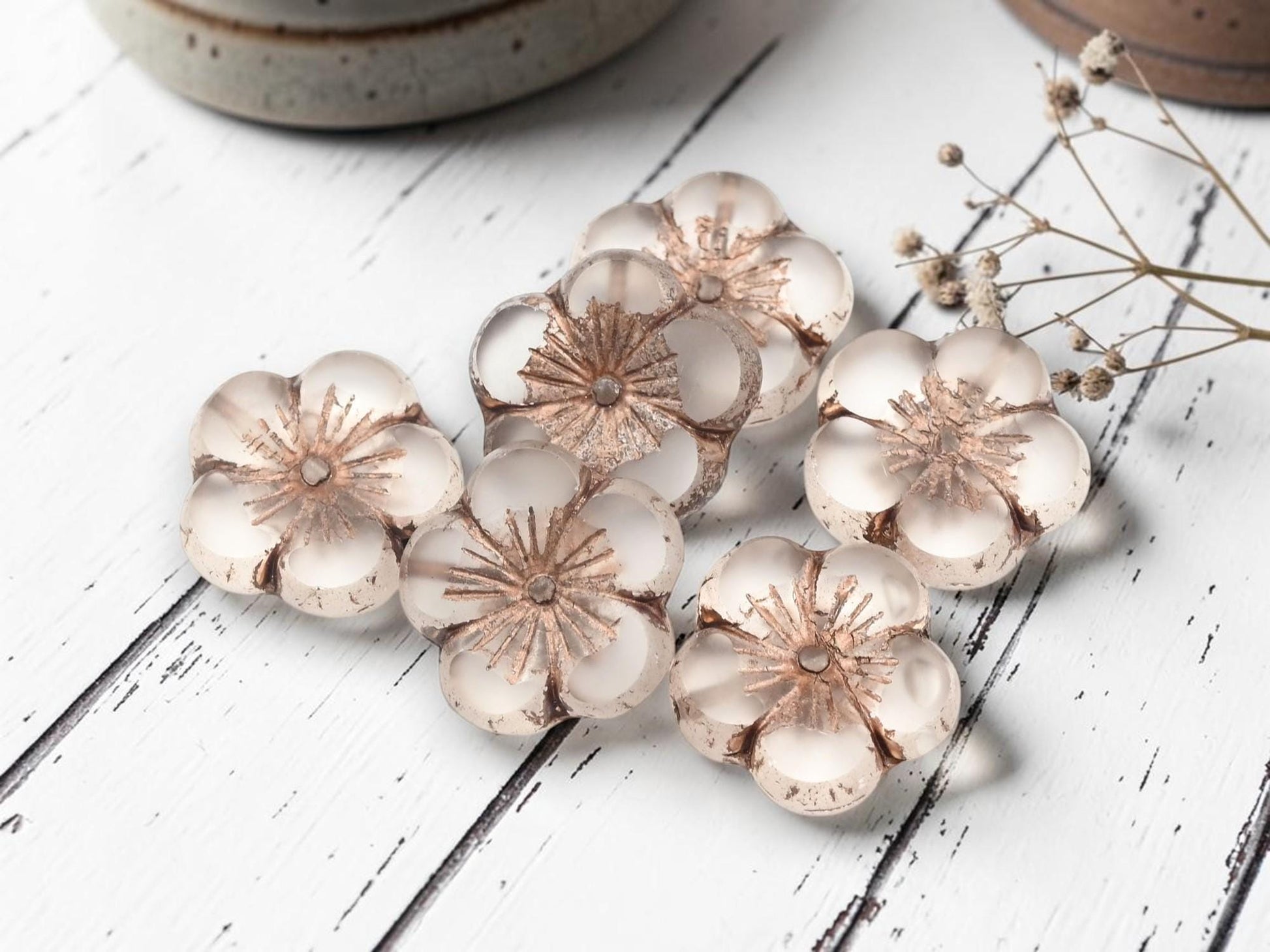 Czech Glass Table Cut Hawaiian Hibiscus Flower Beads - Bronze Washed Crystal - 21mm - 2pcs - (3246)