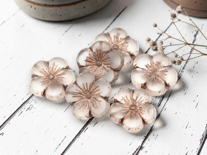 Czech Glass Table Cut Hawaiian Hibiscus Flower Beads - Bronze Washed Crystal - 21mm - 2pcs - (3246)