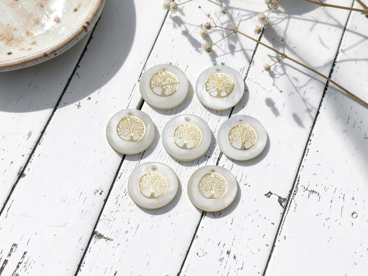 Shell Charms - Tree of Life Charms - Medallion Charms - 16mm - 10pcs - (3306)