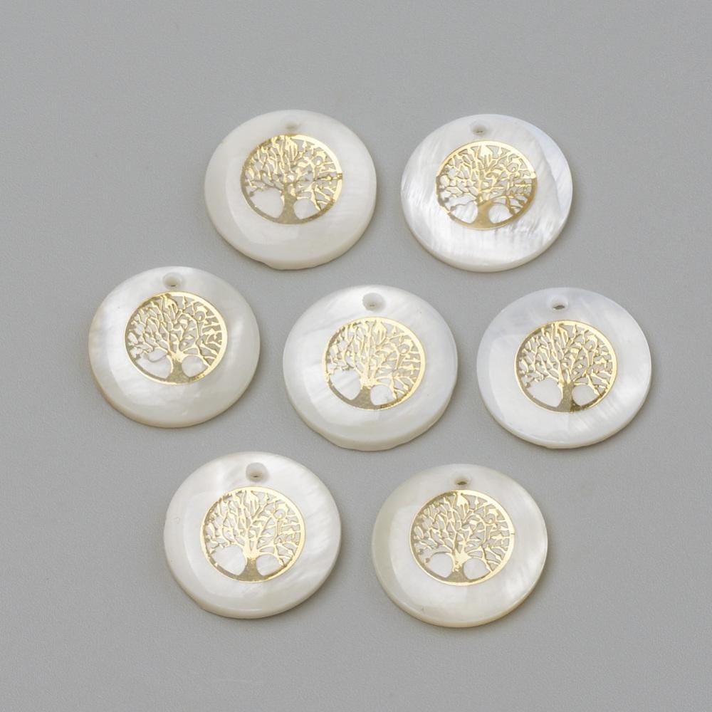 Shell Charms - Tree of Life Charms - Medallion Charms - 16mm - 10pcs - (3306)
