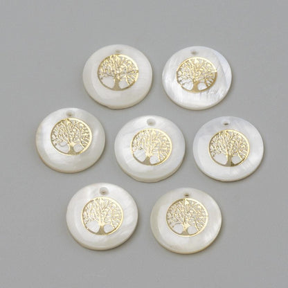 Shell Charms - Tree of Life Charms - Medallion Charms - 16mm - 10pcs - (3306)