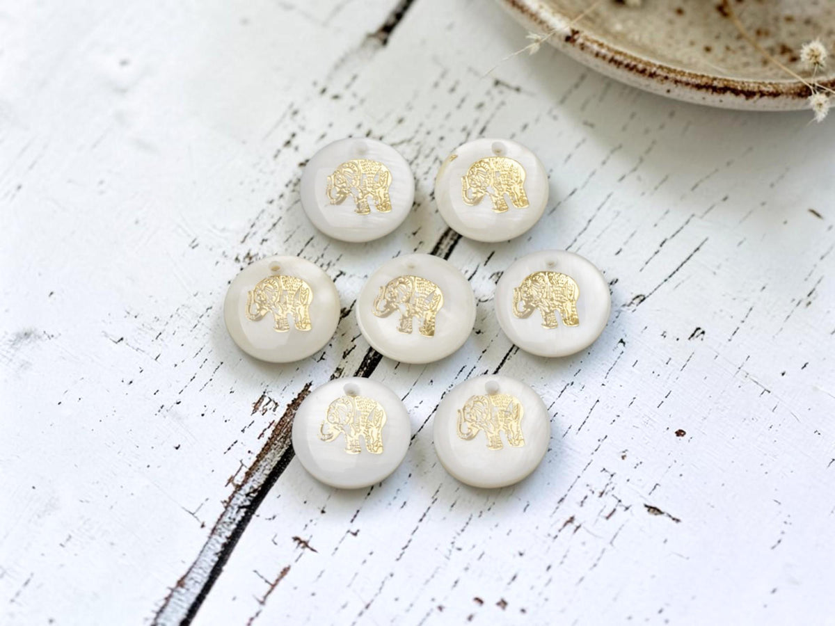 Shell Charms - Elephant Charms - Medallion Charms - 16mm - 10pcs - (6094)