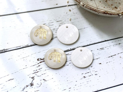 Shell Charms - Elephant Charms - Medallion Charms - 16mm - 10pcs - (6094)