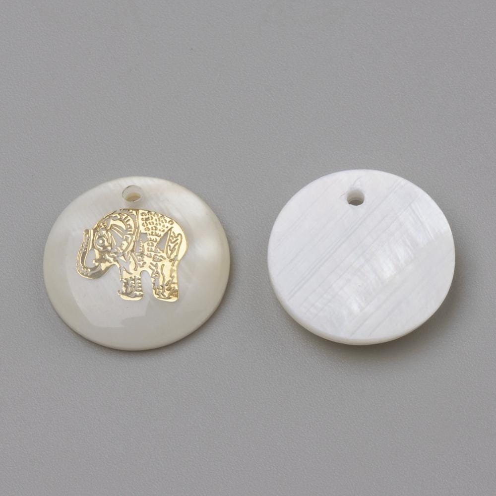 Shell Charms - Elephant Charms - Medallion Charms - 16mm - 10pcs - (6094)