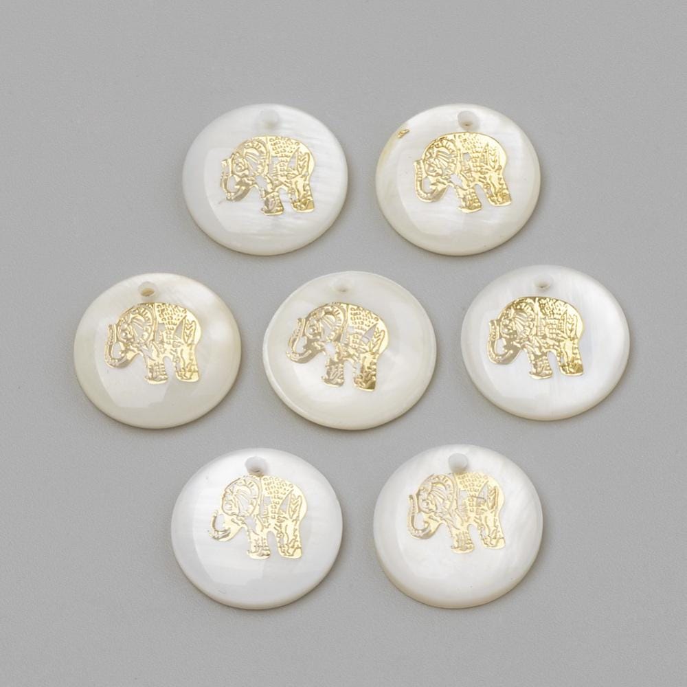 Shell Charms - Elephant Charms - Medallion Charms - 16mm - 10pcs - (6094)