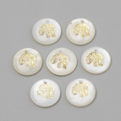 Shell Charms - Elephant Charms - Medallion Charms - 16mm - 10pcs - (6094)