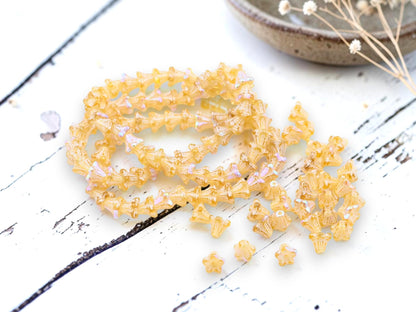 Czech Glass Small Bell Flower Beads - White Washed Dandelion AB - 5x6mm - 30pcs - (2392)