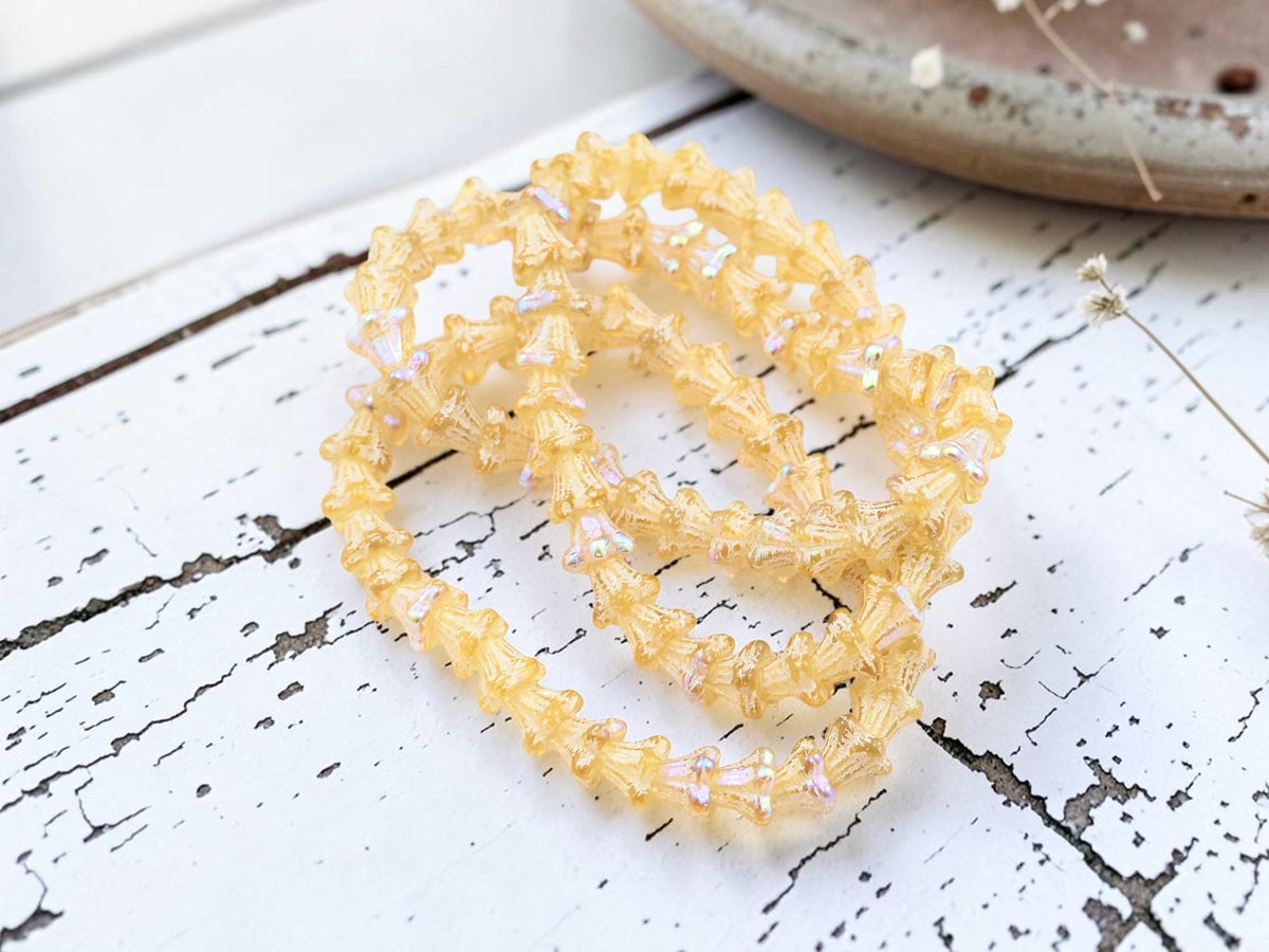 Czech Glass Small Bell Flower Beads - White Washed Dandelion AB - 5x6mm - 30pcs - (2392)