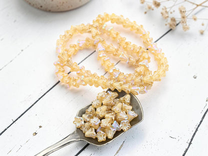 Czech Glass Small Bell Flower Beads - White Washed Dandelion AB - 5x6mm - 30pcs - (2392)