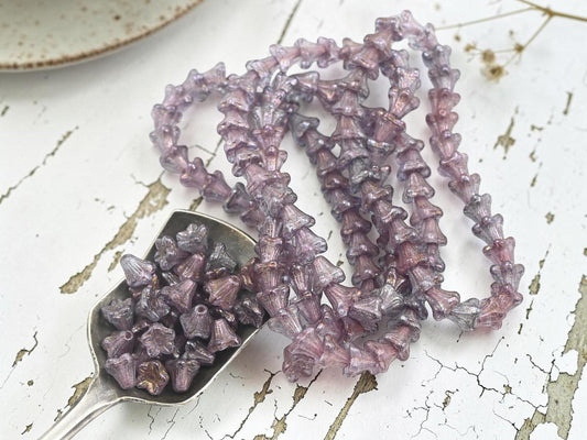 Czech Glass Small Bell Flower Beads - Bronzed Amethyst - 5x6mm - 30pcs - (2901)