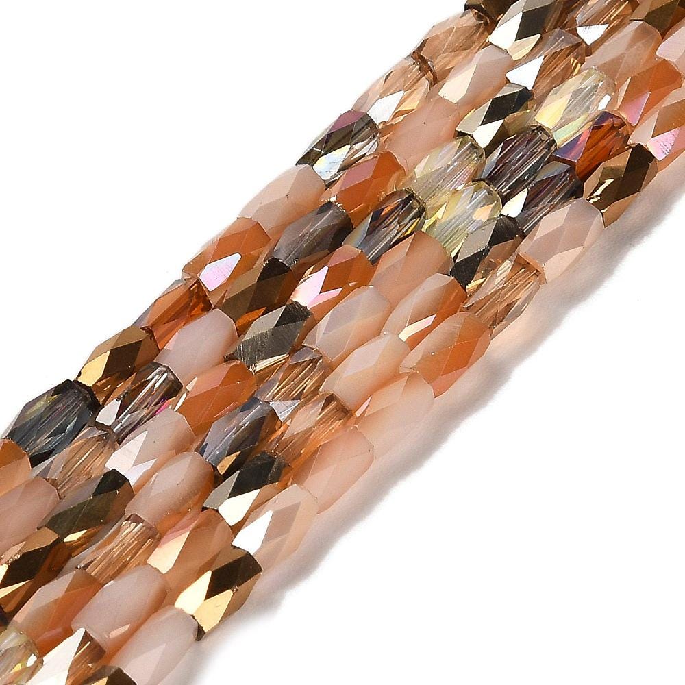 Electroplated Beads - Chinese Glass - Tube Beads - Bulk Glass Beads - 7x4mm - 18" Strand - (2785)