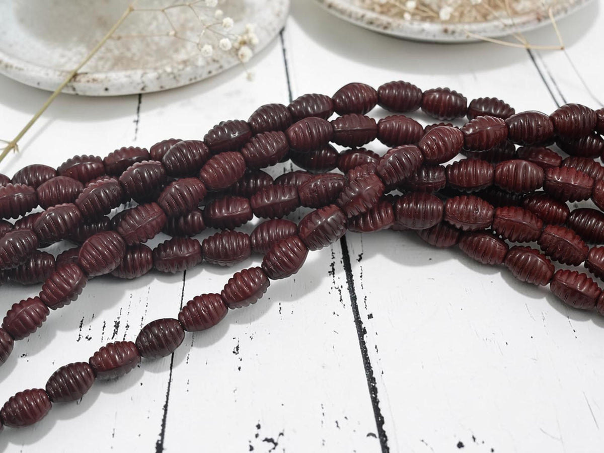 Old Stock Czech Glass Spiral Oval Beads - Opaque Burgandy - 9x6mm - 21pcs (2166)