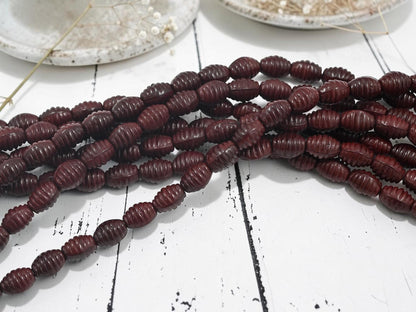 Old Stock Czech Glass Spiral Oval Beads - Opaque Burgandy - 9x6mm - 21pcs (2166)