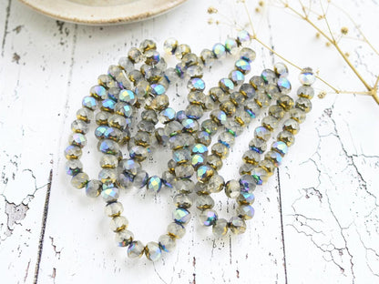 Czech Glass Faceted Fire Polished Rondelle Beads - Gold Matte Crystal AB - 5x7mm - 25pcs - (2944)