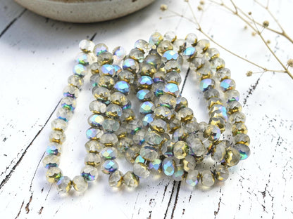 Czech Glass Faceted Fire Polished Rondelle Beads - Gold Matte Crystal AB - 5x7mm - 25pcs - (2944)
